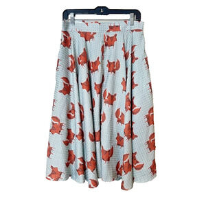 LA Soul Fox Print Midi Skirt Animal Forest Novelty Whimsical Whimsy Size Medium